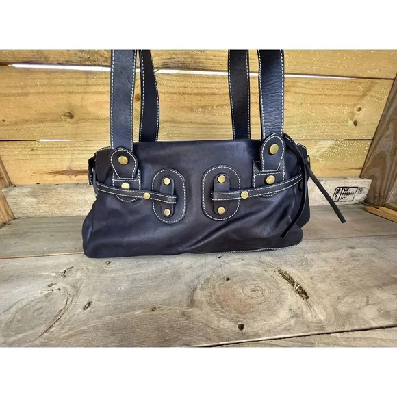 Cavalcanti Leather Shoulder Bag Genuine‎ Leather Made In Italy Navy blue color - Picture 4 of 8